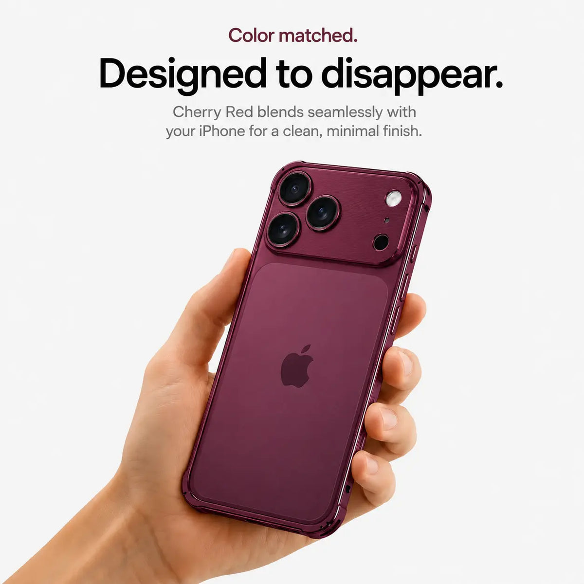 Burgundy aluminum bumper phone case held in one hand #color_Burgundy