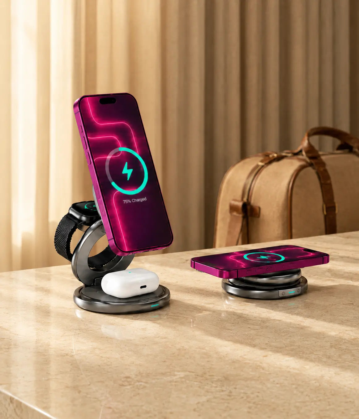 Foldable 3-in-1 Qi2 charging station