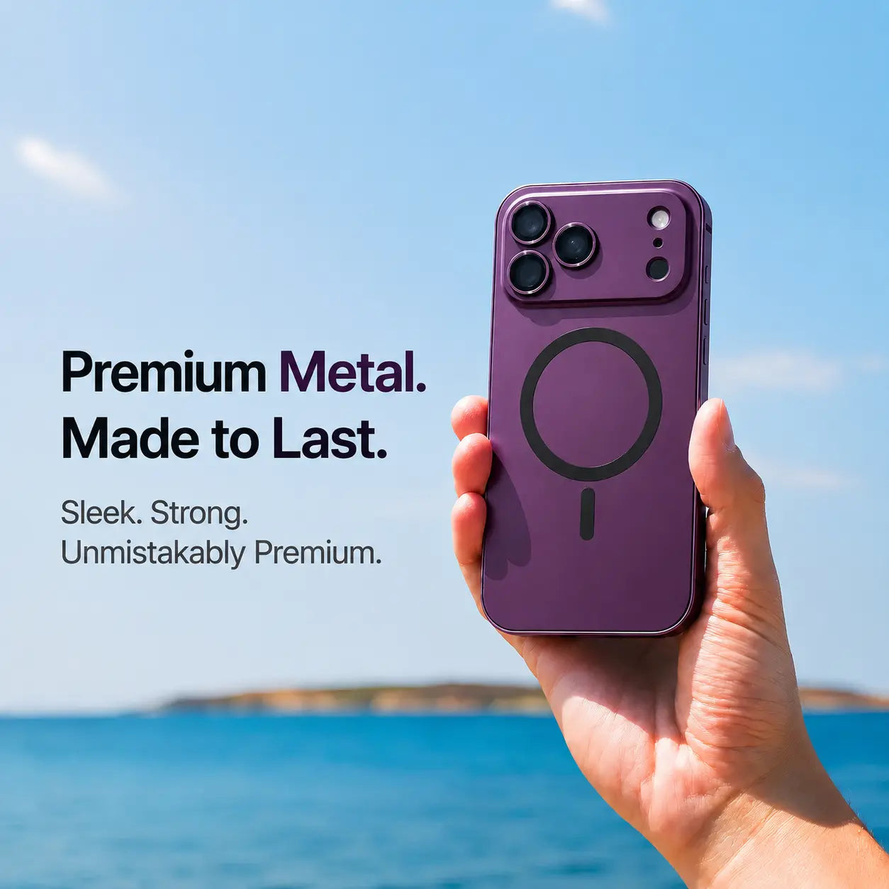 iPhone 18 Pro Max metal case in dark cherry with reinforced camera protection