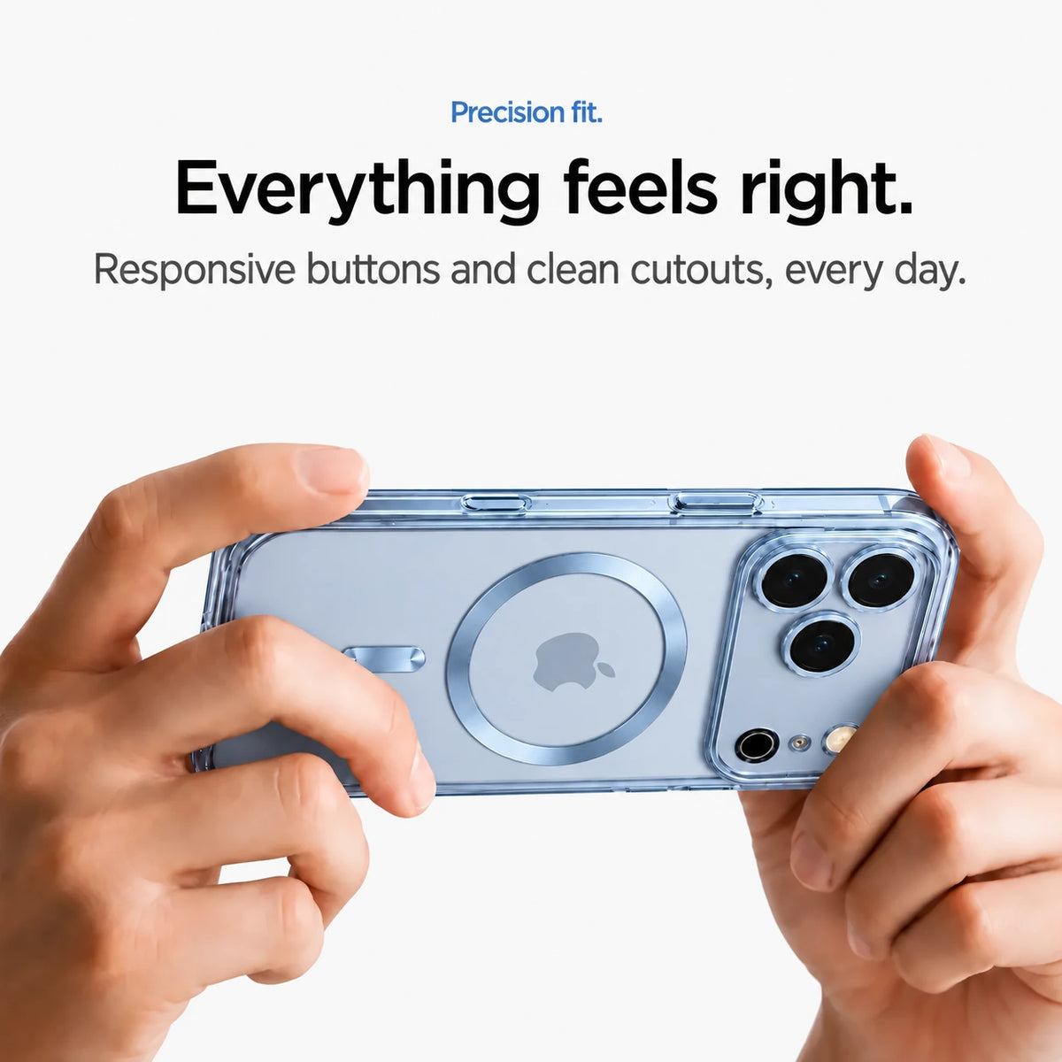 Glacier tinted magnetic phone case held horizontally in two hands #color_Glacier